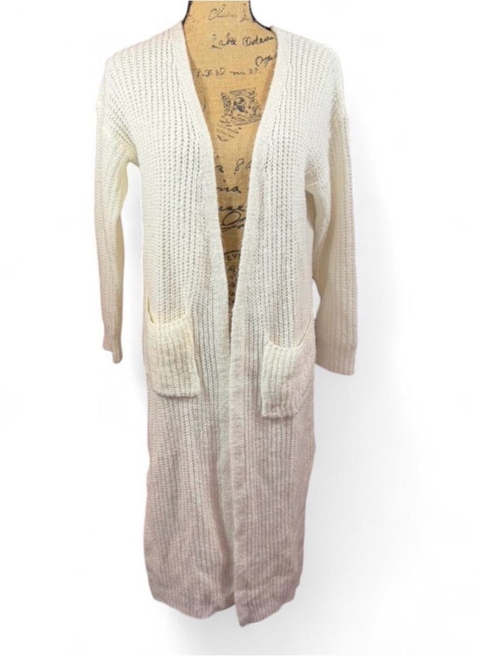Princess Polly XXS XS Cream Chunky Knit Longline Duster Cardigan Open Front